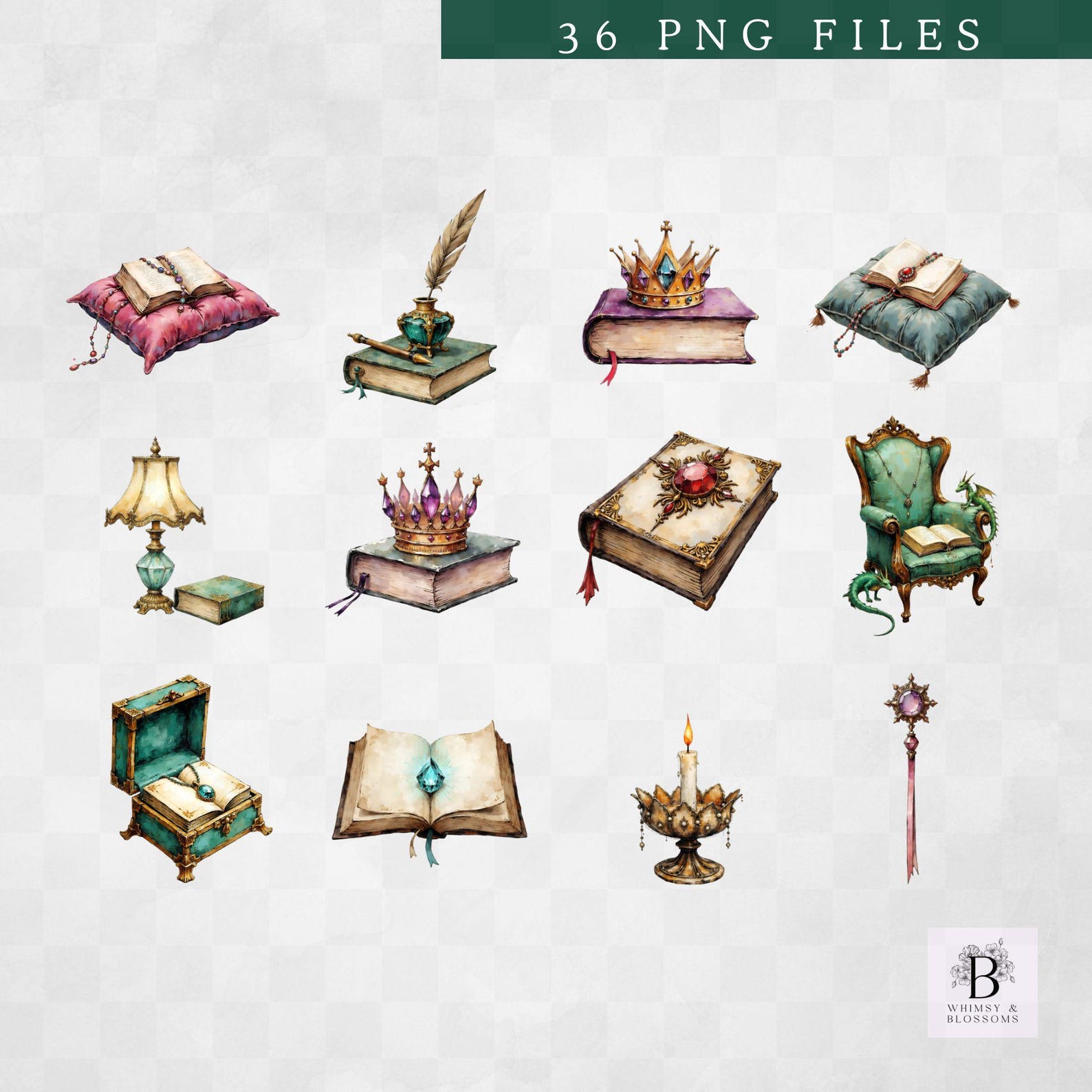 Dragonstone Library Clipart Set, Fantasy Dragon Book PNG, Magical ...