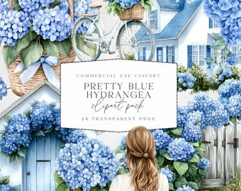 Blue Hydrangea Clipart - Watercolor Floral Set, Wedding Invitation Graphics, Digital Download for Crafts - Commercial Use Graphics - PNGs