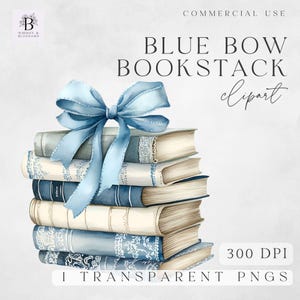 Blaues Kokette Buch Png - Blaue Schleife Bücherwurm Ästhetik - Digitale Downloads für Bücherliebhaber - Niedliches Sublimationsbild - Kommerzielle Nutzung Clipart