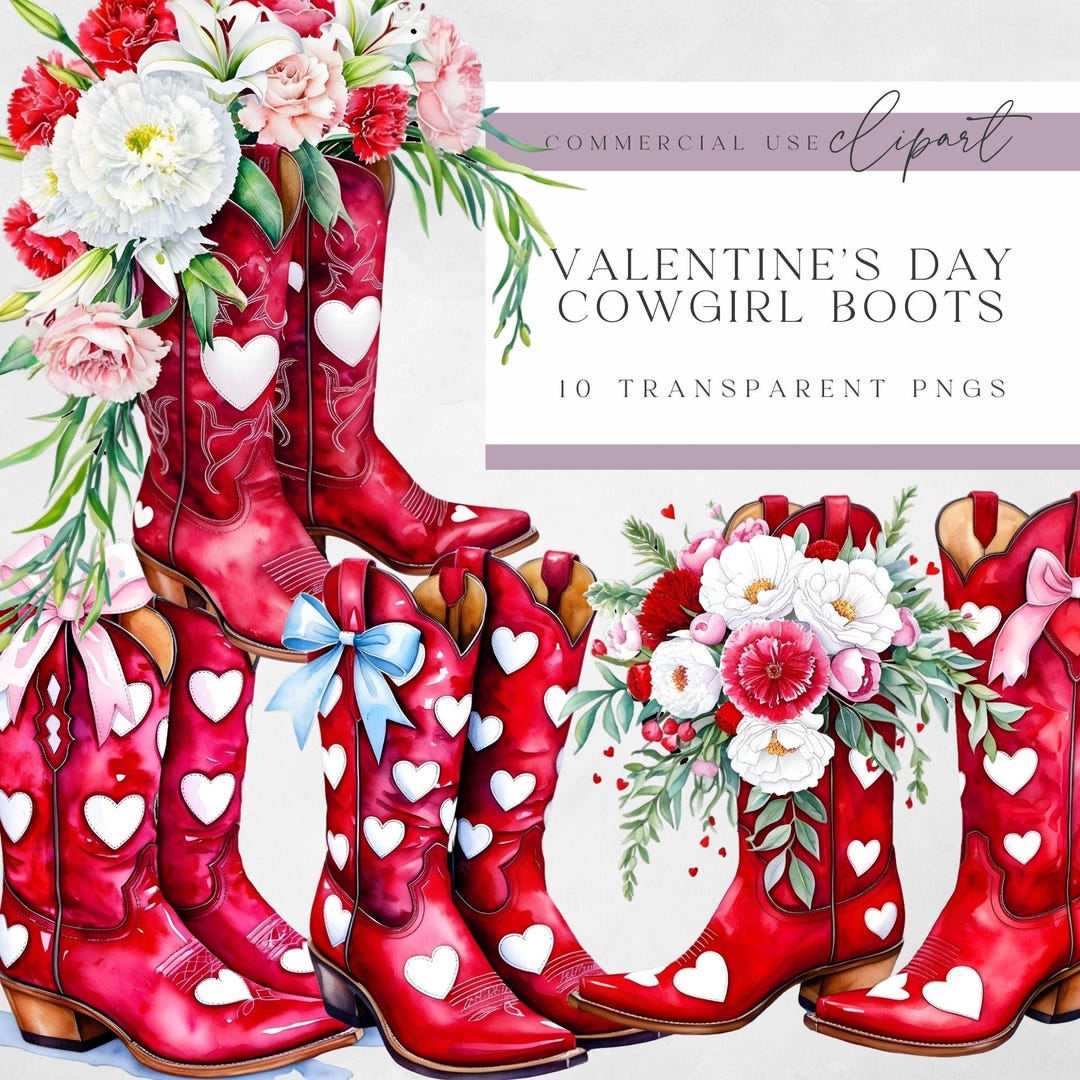 Valentine's Day Cowgirl Boots Clipart Png - Valentines Day Boots ...