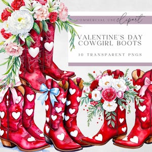 Botas de Cowgirl Dia dos Namorados Clipart Png - Botas Dia dos Namorados Clipart - Alta Qualidade - Download Instantâneo - Corações e Laços - Transparente