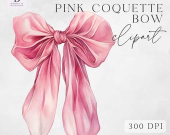 Watercolor Pink Bow Clipart Png - Pink Coquette Bow Clipart - Bubblegum Pink Bow Designs  - for Commercial Use - Instant Download - PNG