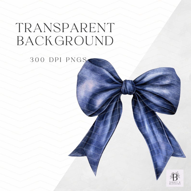 May include: A blue watercolor bow with a satin finish. The bow is tied with a knot in the center and the ends are flowing. The background is white.