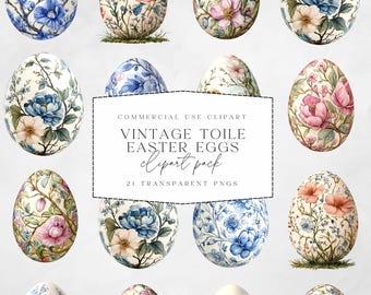 Vintage Toile Easter Egg Clipart, Chinoiserie Easter Eggs, Grandmillenial Clipart, Floral Eggs, Easter PNGs, Commercial Use Clipart, 300DPI