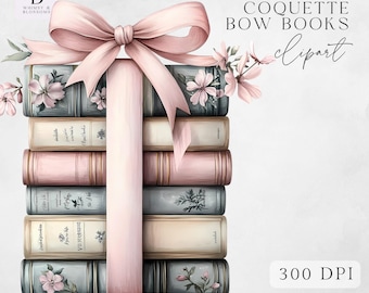 Books With Bow Png -  Coquette Bookish Aesthetic - Digital Downloads for Book Lovers - Cute Sublimation Image - Commercial Use Clipart