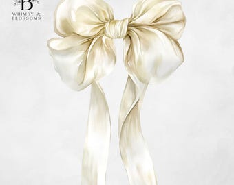 Cream Bow Png - Ivory Ribbon Clipart - Watercolor Coquette Bow - Cute Clipart Designs  - Commercial Use - Instant Download