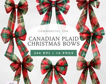 Noeud de Noël écossais canadien Png, jolis rubans rouges et verts, Clipart noeud de coquette, conception aquarelle, pour un usage commercial, 300 dpi