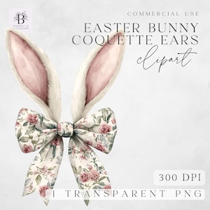 Coquette Bow Bunny Ears Png - Bunny Rabbit Ears Grandmillenial Bow Clipart -  Spring  Sublimation - Card Making - Transparent PNGs - 300 DPI