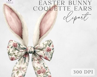 Coquette Bow Bunny Ears Png - Bunny Rabbit Ears Grandmillenial Bow Clipart -  Spring  Sublimation - Card Making - Transparent PNGs - 300 DPI
