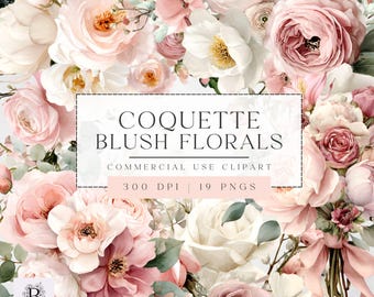 Blush Floral Clipart: Wedding Bouquets, Watercolor Flowers, Floral Clipart, Digital Download, PNG Files, Commercial Use - 001