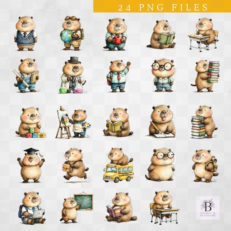 Capybara Clipart for School, Cute Animal Digital Download, Kids Teacher ...
