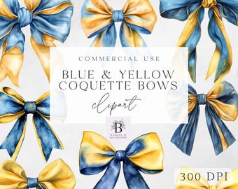 Blue & Yellow Bow Clipart - Coquette Bow Clipart - Girly Bows - Down Syndrome Awareness Bow Clipart - Transparent Background PNGS