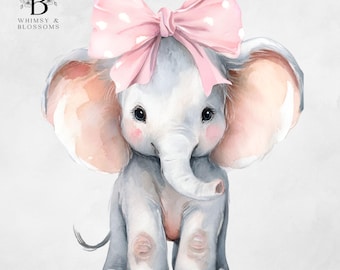Elefante bebé rosa PNG, adorable clipart de acuarela para baby shower, decoración de habitación infantil, descarga digital, impresión artística - Uso comercial