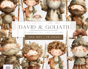 David and Goliath Clipart, Bible Story PNGs, Christian Kids Digital Art, Sunday School Graphics, Faith-Based Images, Instant Download