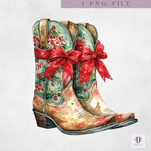 Christmas Cowgirl Boots Clipart- Christmas Clipart - High Quality - Instant Download - Christmas Western - Watercolor PNG - Transparent