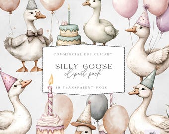 Silly Goose Birthday Clipart Pack - Vintage Goose PNG - Birthday Sublimation - Digital Download - Perfect for Crafts - Commercial Use