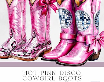 Pink Disco Cowgirl Boots - Disco Cowgirl Clipart - Pink Boots Instant Download - Transparent Background - Commercial Use - Digital Download