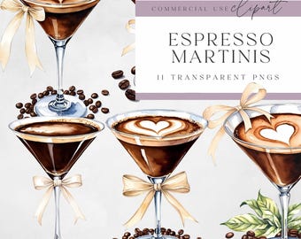 Espresso Martini Clipart - Signature Drink Illustration- Transparent PNG for Commercial Use - High Quality - Instant Download - Coffee Art