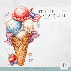 Fourth of July Ice Cream Clipart - Summer Clipart - Ice Cream Clipart Designs  - for Commercial Use - Instant Download - PNG 300dpi - Flag