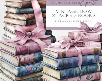 Vintage Bow Stacked Books - Cowgirl Clipart - Hot Pink Boots Instant Download - Transparent Background - Commercial Use - Digital Download
