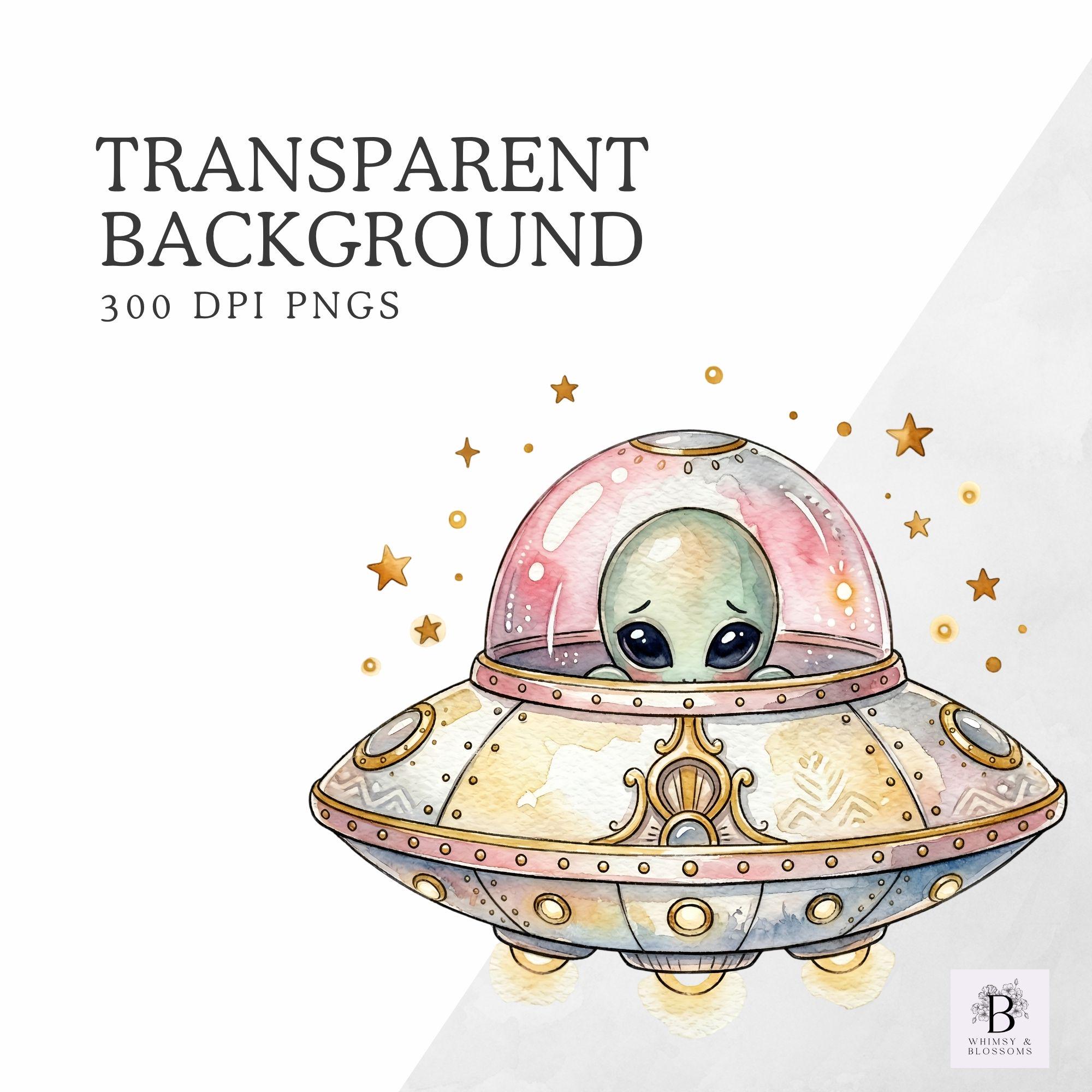 Alien Invasion Clipart Pack | 11 Watercolor PNG Clipart | Commercial ...