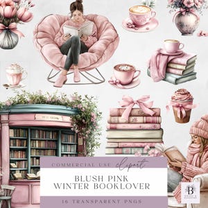 Blozen roze winter booklover clipart-boekenliefhebber clipart-bibliotheek boekenplank-transparante PNG voor commercieel gebruik-hoge kwaliteit-lezing
