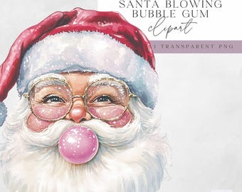 バブルガムを吹くレトロなサンタ PNG、クリスマスサンタ PNG