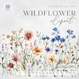 Watercolor Wildflower Border Clipart - Watercolor Vintage Wildflower Meadow Clipart - Clipart for Commercial Use - Instant Download - 300dpi