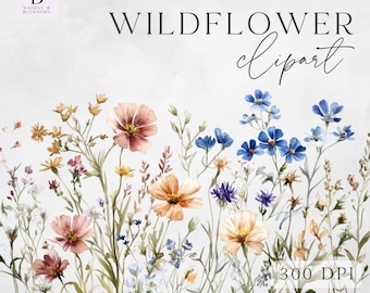 Watercolor Wildflower Border Clipart - Watercolor Vintage Wildflower Meadow Clipart - Clipart for Commercial Use - Instant Download - 300dpi