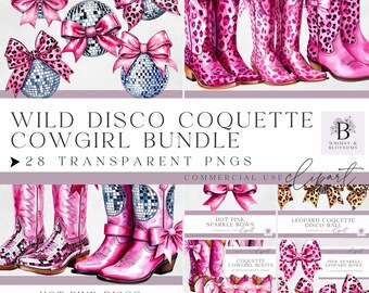 Disco Cowgirl Clipart - Disco Cowgirl Boots Bundle - Pink Boot Instant Download - Transparent Background - Commercial Use - Digital Download