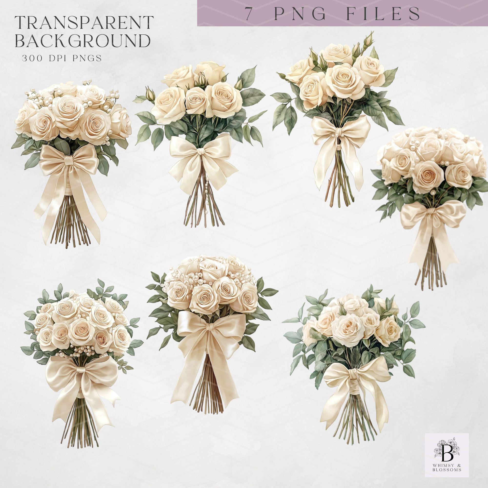 Creamy Roses and Pearls Bouquet Pngs - Rose Boquet Clipart Pack - Cream ...