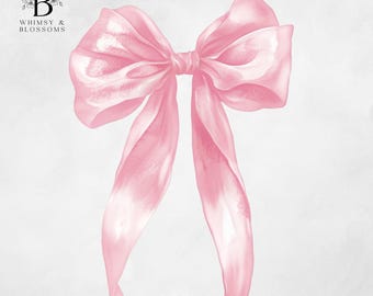 Laço rosa claro PNG - Clipart de fita - Laço em aquarela - Desenhos de clipart fofos - Uso comercial - Download instantâneo