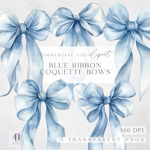 Clipart di fiocco azzurro acquerello da scaricare - Clipart di nastro azzurro Coquette - Fiocchi azzurri - Clipart di fiocco azzurro - PNG - Sfondo trasparente