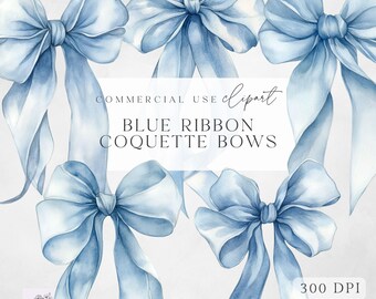 Watercolor Blue Bow Clipart Download - Blue Coquette Ribbon Clipart - Light Blue Bows - Baby Blue Bow Clipart - PNG - Transparent Background