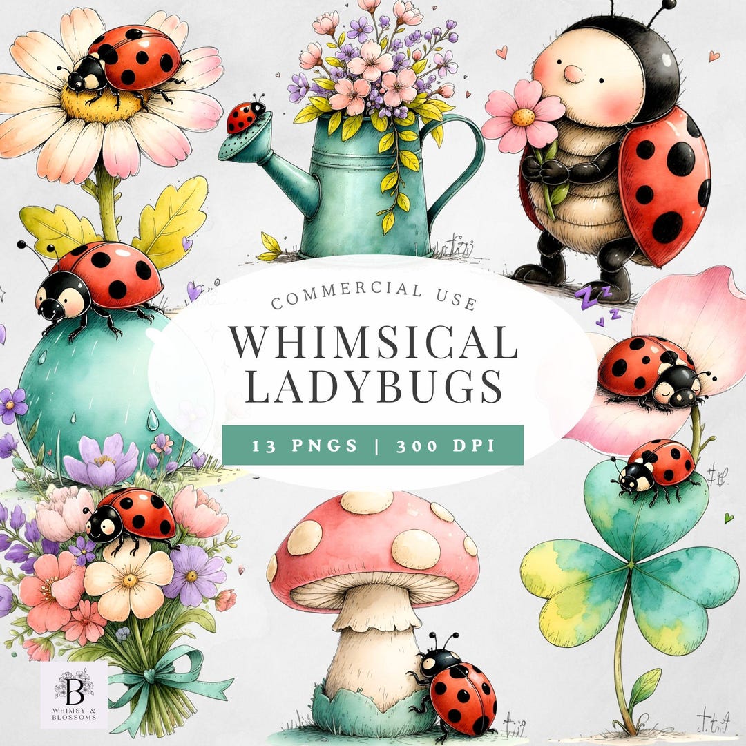 Ladybug Clipart | Whimsical Ladybug PNG | Spring Clipart | Cute Bug ...