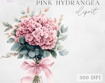 Pink Hydrangea Png - Wedding Invitation Graphics, Sublimation Art, Digital Download - Clipart for Commercial Use - Instant Download - 300dpi