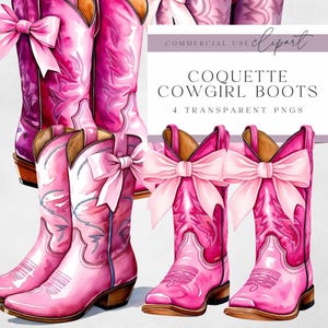 Pink Coquette Bow Boots - Cowgirl Clipart - Hot Pink Boots Instant Download - Transparent Background - Commercial Use - Digital Download