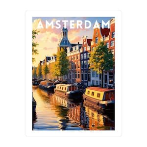 Amsterdam Sticker Decal, Netherlands Travel Laptop Decal, Bicycle Vinyl Sticker, European Wanderlust Car Sticker, Dutch City Souvenir Decal,