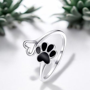 Sterling Silver Paw Print Ring: Adjustable Dog Lover Jewelry