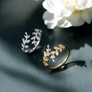Silver & Gold Leaf Ring | 925 Sterling Silver |Adjustable Nature Ring |Dainty/Minimalist Leaf Ring | Perfect Gift for Her/ Anniversary Gift