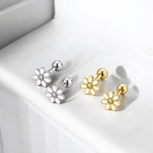 Enamel Flower Earrings Stud, 925 Sterling Silver- White Floral Spring Earrings/ Perfect Gift for Her, Women, Girls/ Valentines Gift