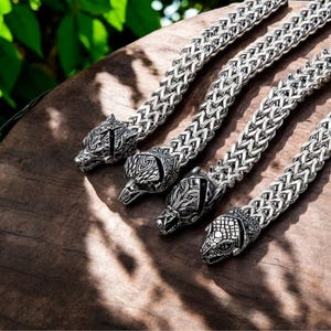 Wolf, Snake, Bear, Eagle Clasp Viking Bracelet: Norse Stainless Steel Bangle