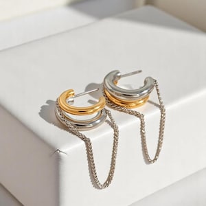 Chunky Tassel Hoop Earrings: 18K Gold & Silver Dangle - Statement Jewelry
