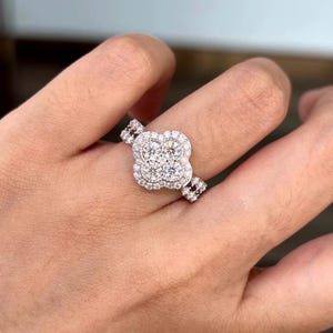 Moissanite Clover Ring| 18K White Gold Plated | S925 Sterling Silver/ Moissanite Engagement/ Wedding Ring/ Moissanite Jewerly/ Gift for Her