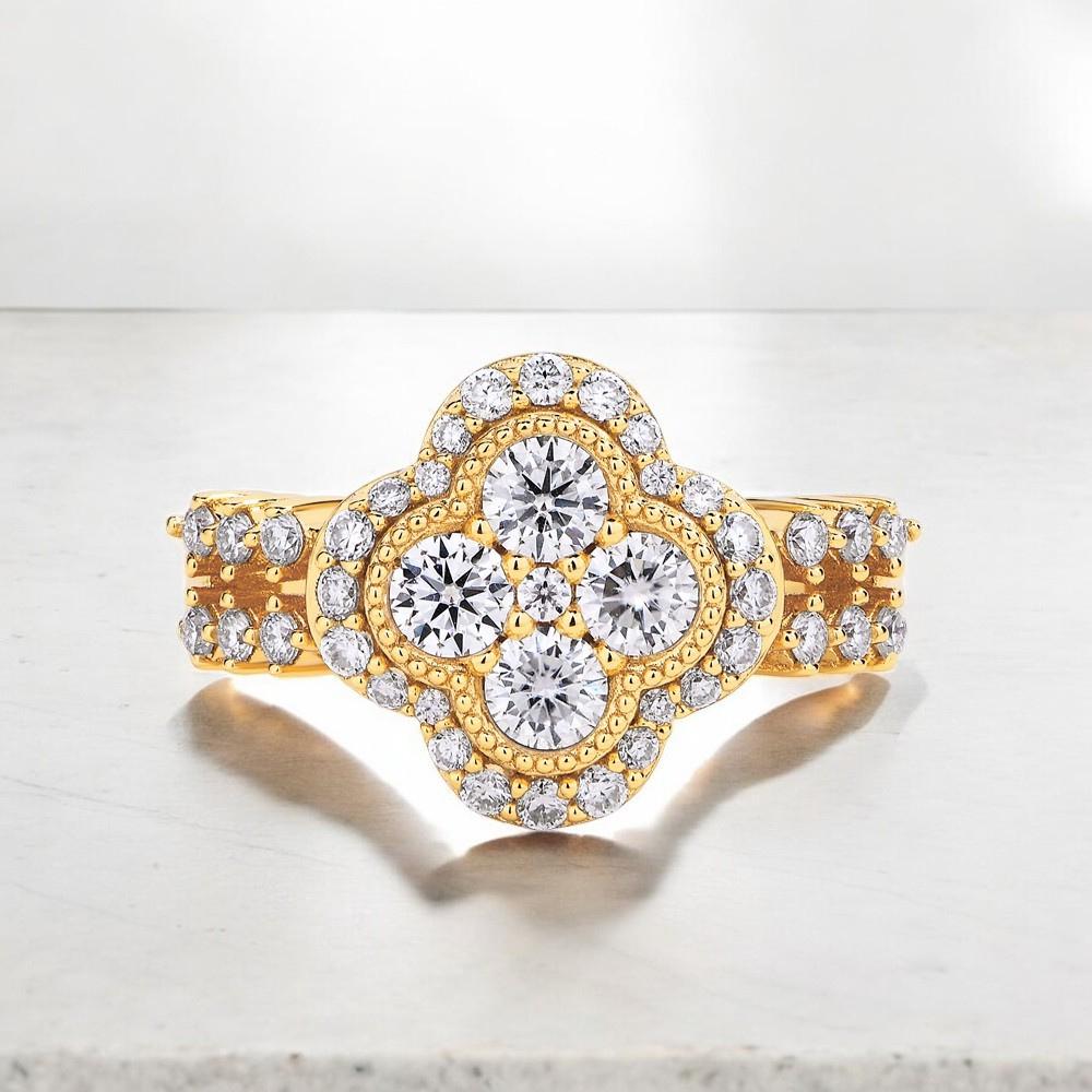【Moissanite】Clover ring ÉCLATrou jewelry Moissanite Clover Ring - Four Leaf Ring, Pave Lucky Ring , 4