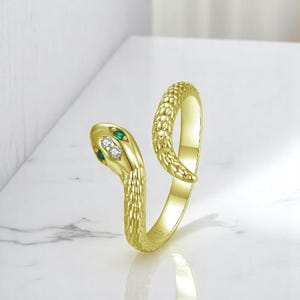 Emerald Eye Snake Ring: Adjustable 925 Sterling Silver Serpent