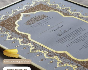 Luxury Nikah Contract, Islamic Marriage Certificate, Giclee Print, Gold Inked Nikah Nama