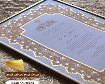 Luxury Nikah Contract, Islamic Marriage Certificate, Nikah Nama, Muslim Marriage Certificate, Giclee Print, Gold Inked Nikah Contract