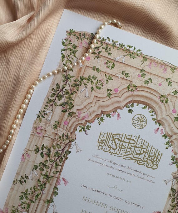 Luxury Nikah Contract, Arch B Nikah Certificate, Islamic Wedding Contract, Nikah Nama, Muslim Marriage Certificate, Personalized Names
