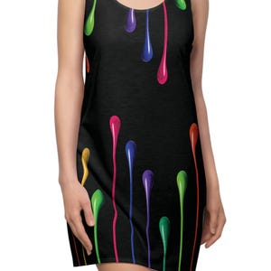 Paint Drip Racerback Dress | Neon Splash Summer Dress | Rave Outfit & Beach Cover Up | Funky Abstract Art Dress | Women&#39;s Festival Wear